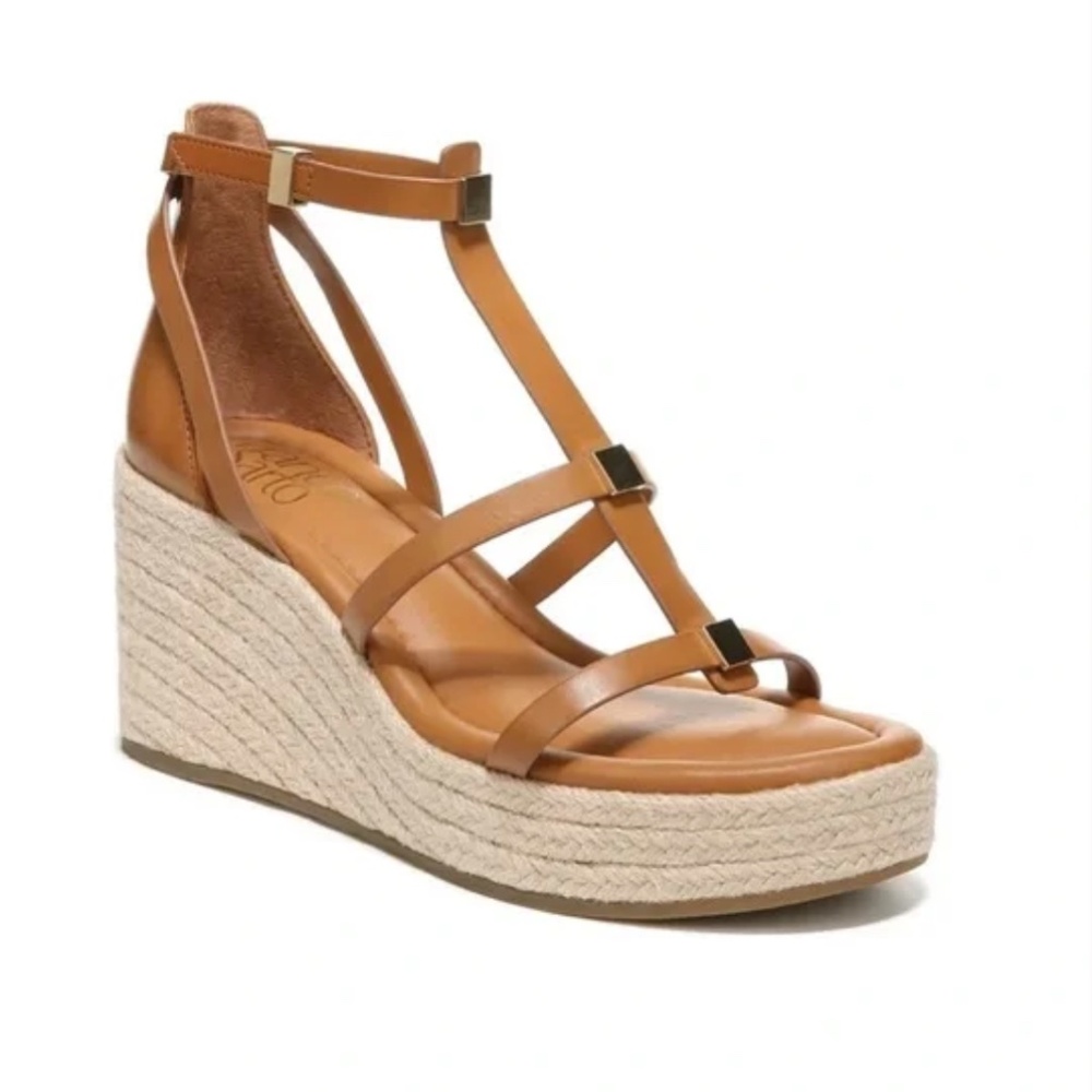 Franco Sarto Pana Espadrille Wedge Sandals Cuoio Faux Leather. Size 9M